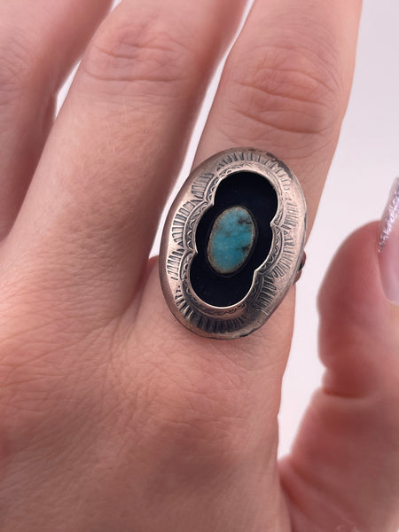 size 8.25 sterling silver turquoise stamped shadowbox ring