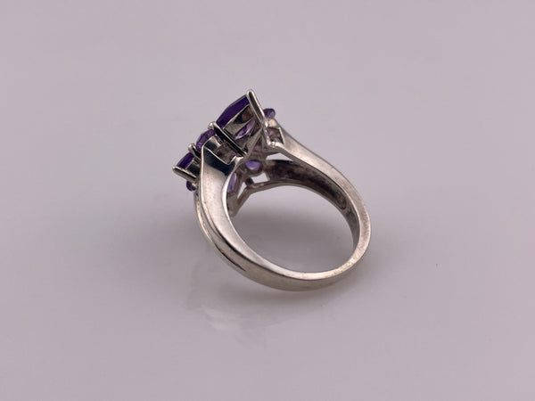 size 6 sterling silver faceted amethyst cluster ring