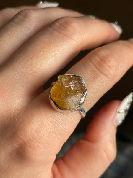 size 9 sterling silver raw citrine ring