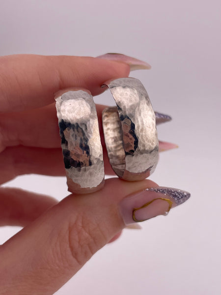 sterling silver hammered textured partial hoop post earrings