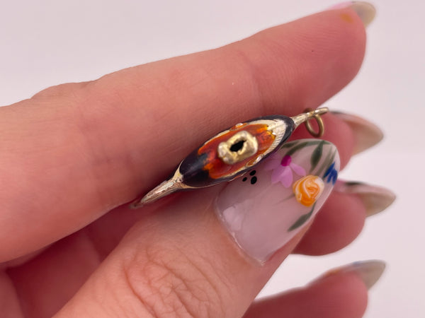 sterling silver dark purple orange fish pendant