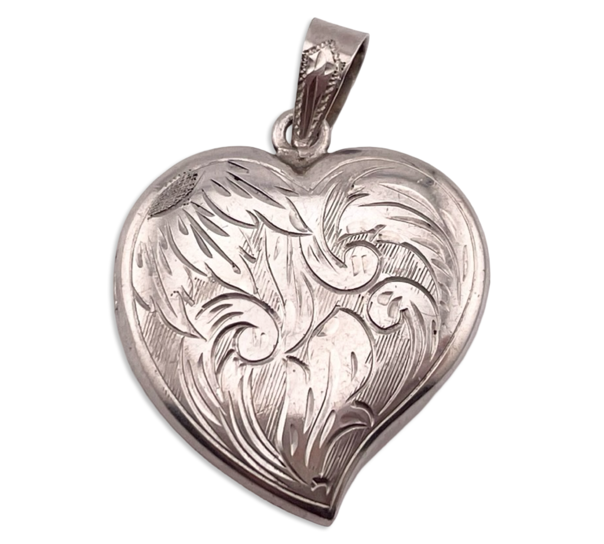 sterling silver etched swirls heart locket pendant