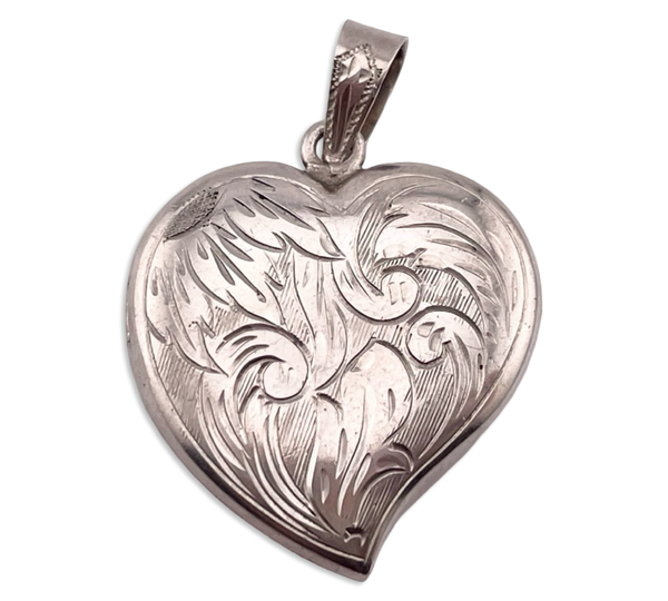 sterling silver etched swirls heart locket pendant
