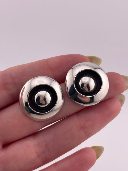 sterling silver 7/8" stoneless round dome shadowbox post earrings