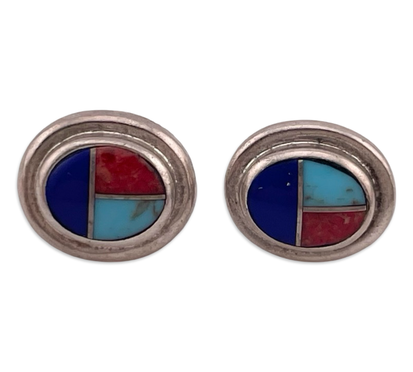 sterling silver small multi-stone inlay post earrings
