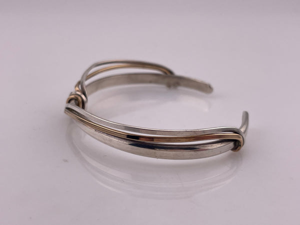 sterling silver & gold filled wire wrap cuff bracelet