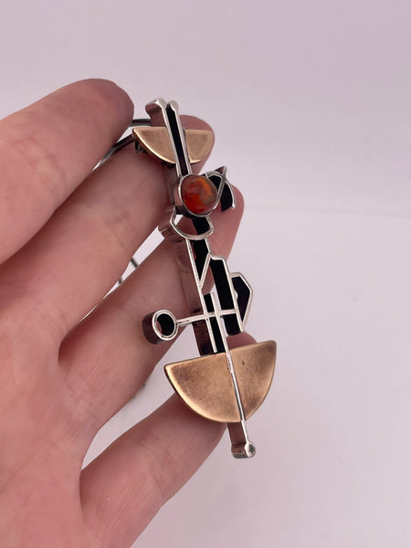 sterling silver & brass 18-1/4" artisan Mexican opal abstract necklace