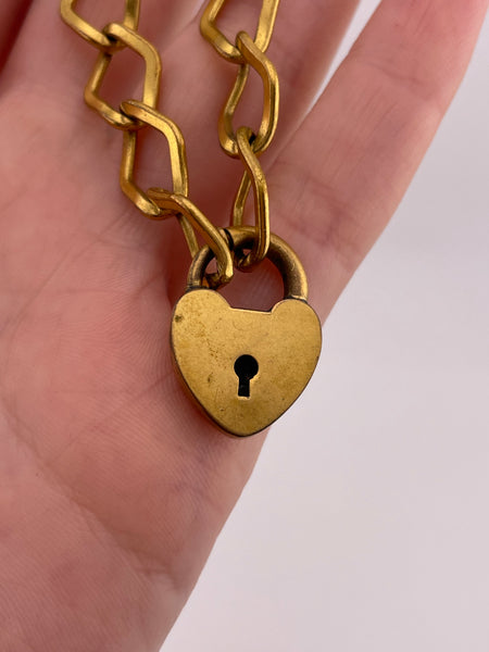 gold filled heart padlock heart chain link bracelet w/ engraved initials