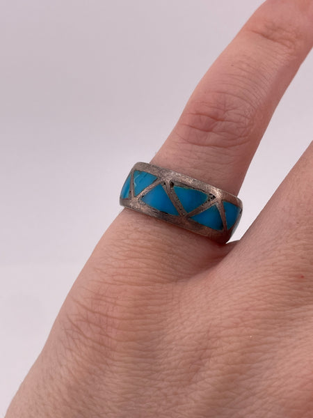 size 6 sterling silver turquoise inlay triangle band ring