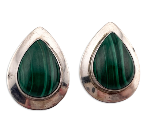 sterling silver malachite teardrop post earrings