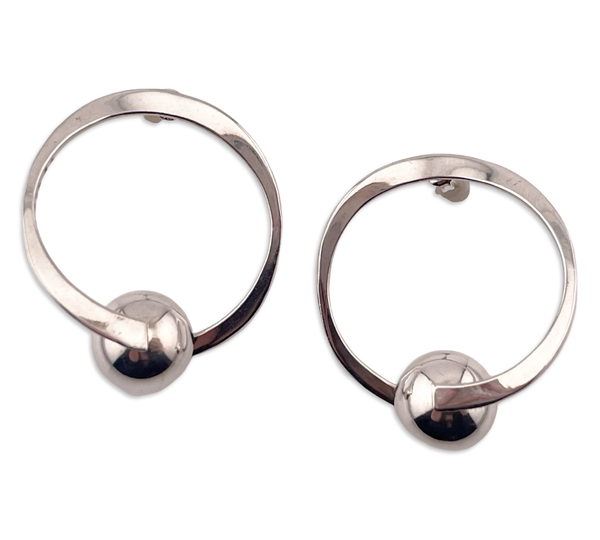 sterling silver Mexican modern stoneless spinning orb ball post earrings