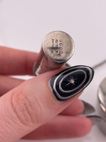sterling silver antique chatelaine powder compact & lipstick holder **AS IS**