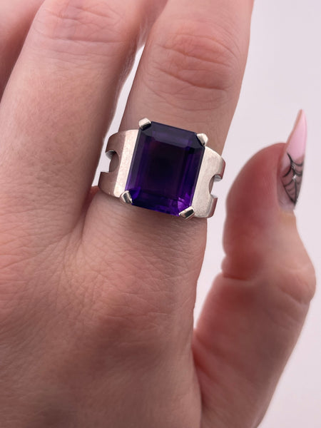 size 8 sterling silver faceted rectangle amethyst ring
