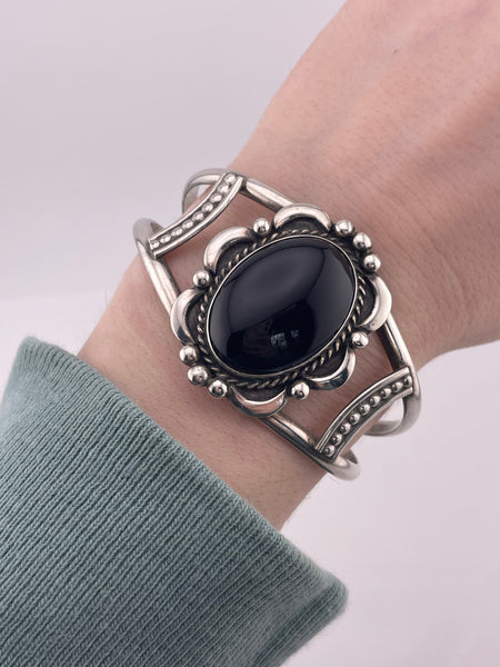 sterling silver large onyx cuff bracelet