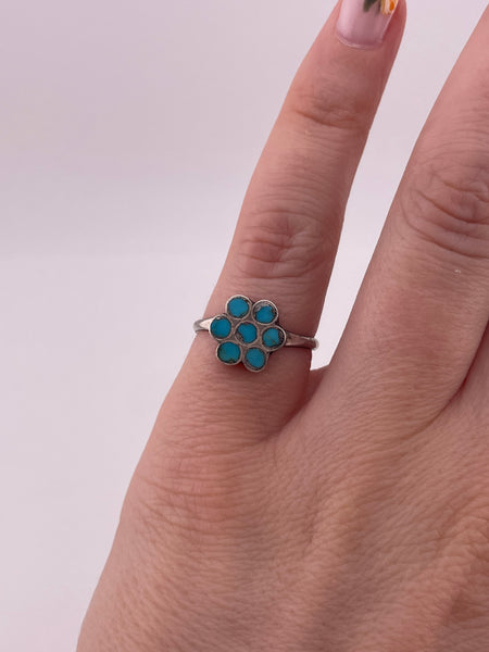 size 5.5 sterling silver turquoise inlay flower ring