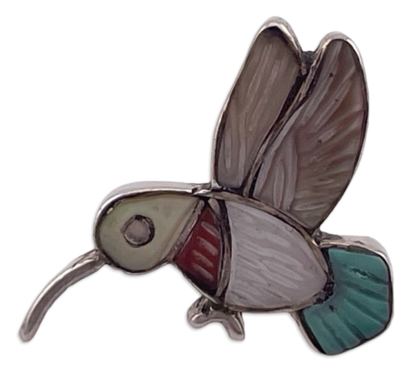 sterling silver SINGLE multi-stone inlay hummingbird post earring