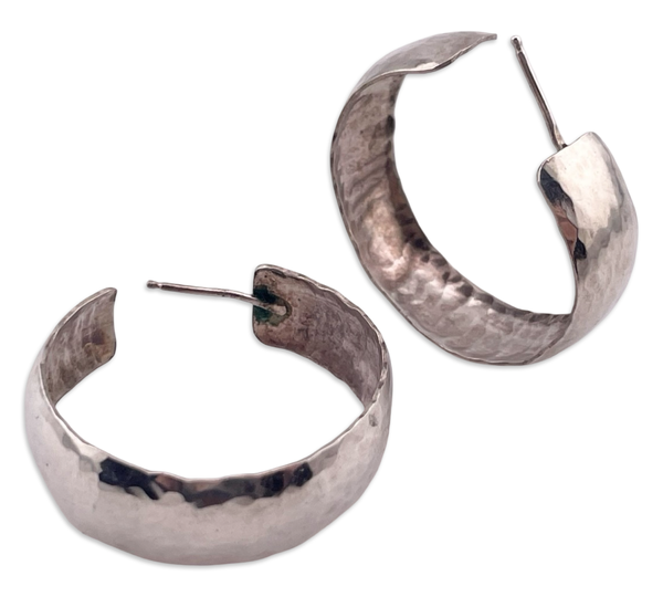 sterling silver hammered textured partial hoop post earrings