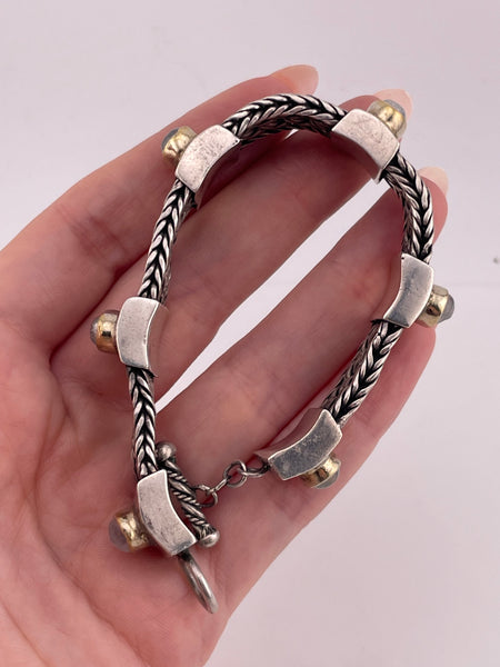 sterling silver rainbow moonstone woven toggle-clasp link bracelet **AS IS**