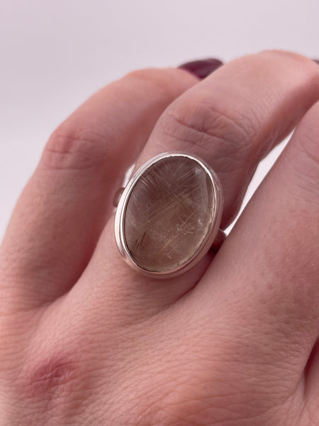 size 6.25 sterling silver oval rutilated quartz ring