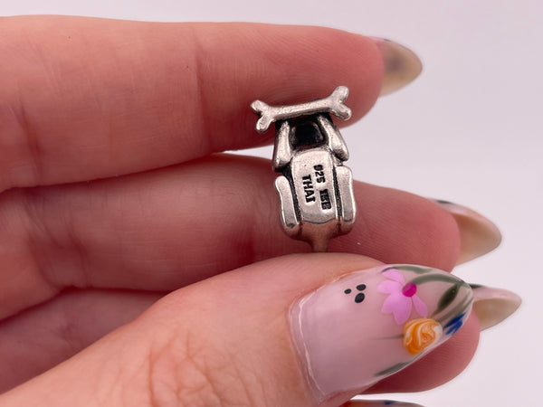 sterling silver dog with bone bracelet bead charm pendant
