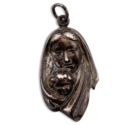 sterling silver religious heavy Mary & child pendant