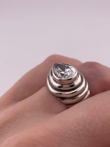 size 6.5 sterling silver chunky faceted rhinestone ring