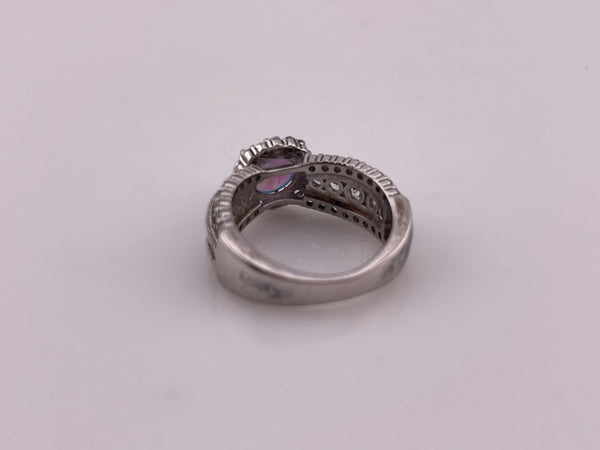 size 6 sterling silver lab opal rhinestone ring