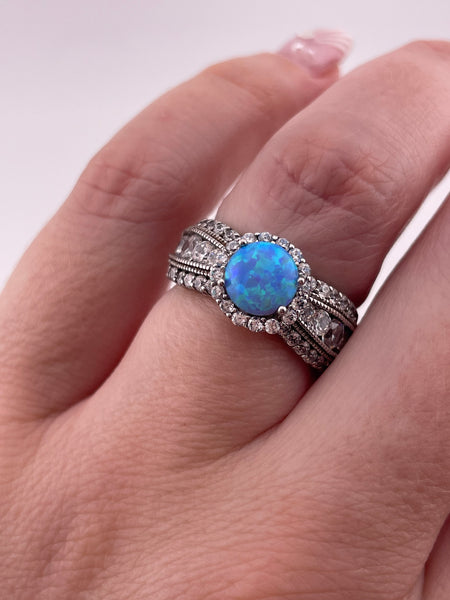 size 6 sterling silver lab opal rhinestone ring