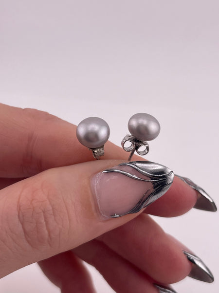 sterling silver faux pearl post earrings