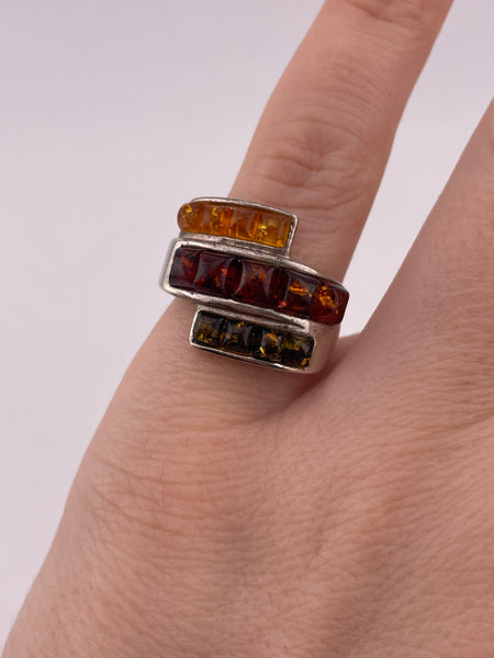 size 5 sterling silver tri-color amber ring
