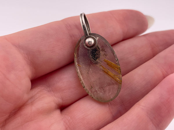 sterling silver rutilated quartz onyx pendant