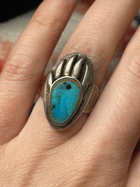 size 6.75 sterling silver turquoise bear paw ring