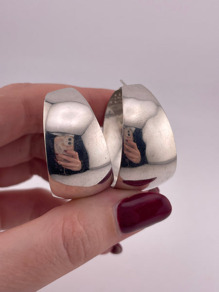 sterling silver chunky Mexican tapered post hoop earrings