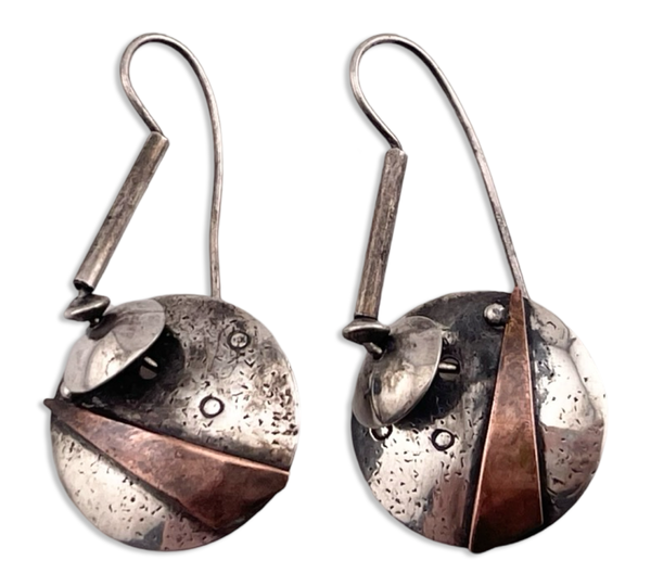 sterling silver artisan mixed metal copper hook lever-back earrings