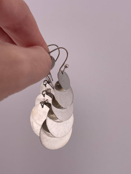 sterling silver Mexican modern stoneless multi-disc dangle earrings