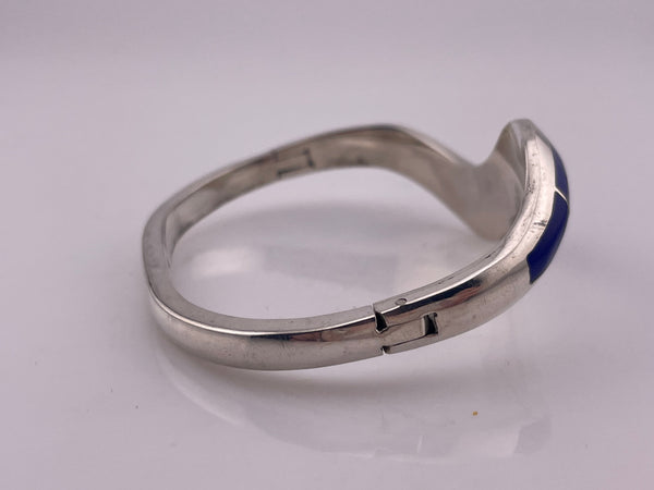 sterling silver Mexican chunky synthetic lapis hinge bangle bracelet