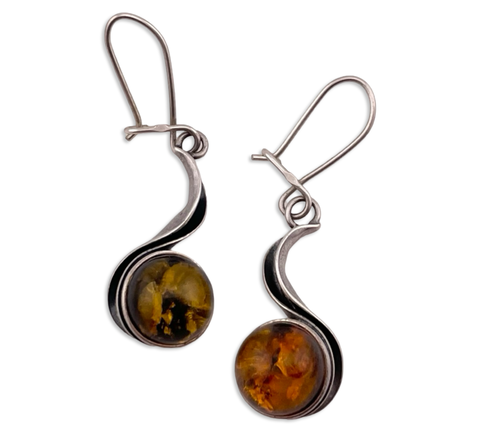 sterling silver amber dangle earrings