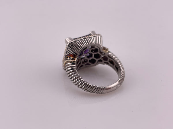 size 7 sterling silver gold wash purple white rhinestone ring