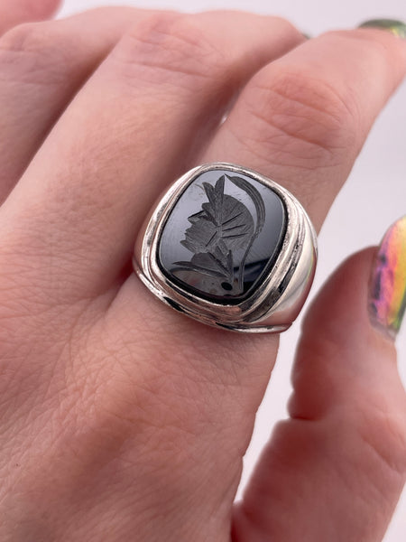 size 9.75 sterling silver knight hematite intaglio ring