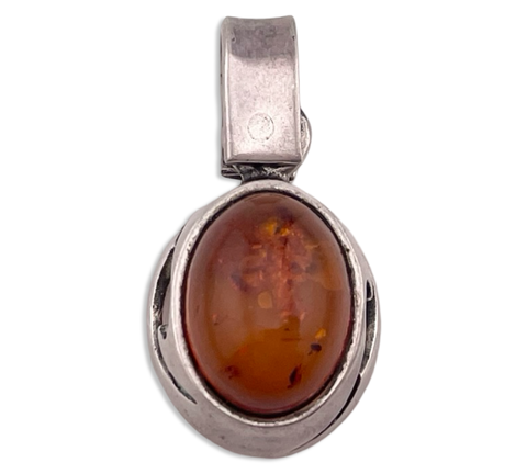 sterling silver amber side cut-outs pendant