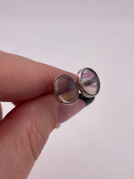 sterling silver rainbow fluorite post earrings