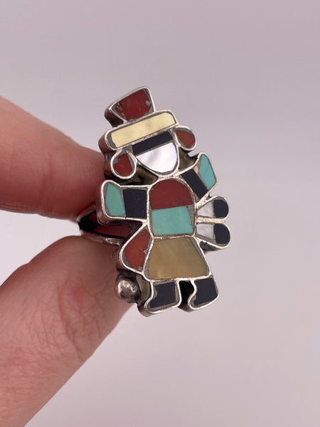 size 4.75 sterling silver multi-stone inlay Kachina ring