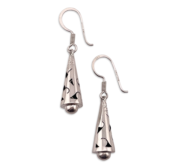 sterling silver Mexican cut-out cone dangle earrings