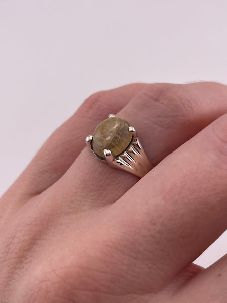 size 7 sterling silver oval rutilated quartz prong setting ring