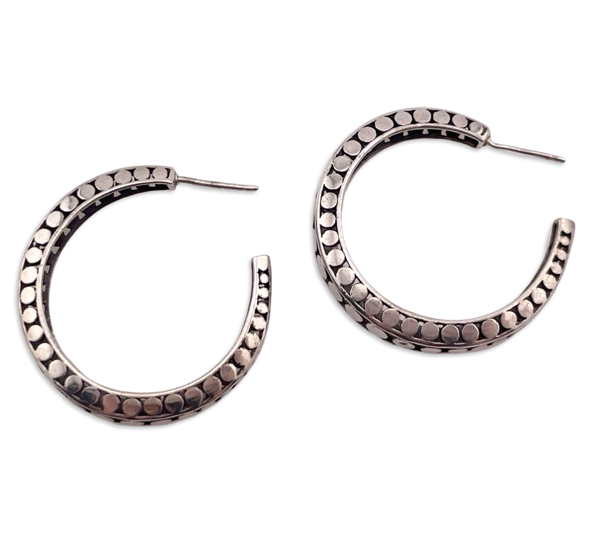 sterling silver 1 1/4 circle cut-out design hoop post earrings