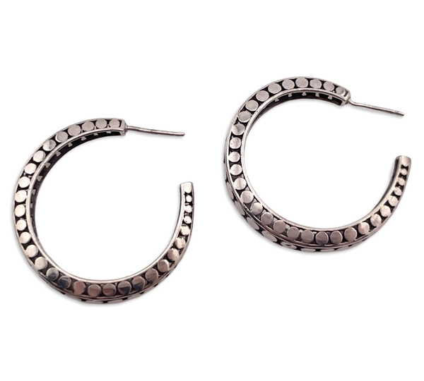 sterling silver 1 1/4 circle cut-out design hoop post earrings