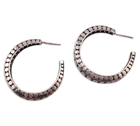 sterling silver 1 1/4 circle cut-out design hoop post earrings