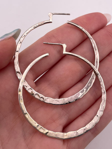 sterling silver hammered hoop post earrings