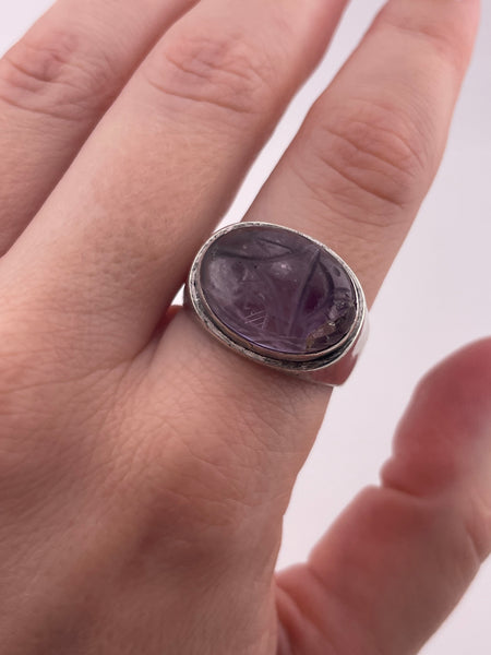 size 9.5 sterling silver Janiye Miye Matsukata carved amethyst scarab beetle ring **AS IS**