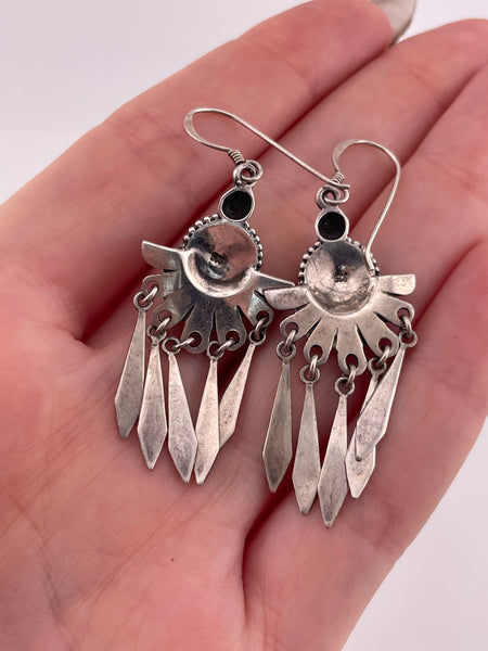 sterling silver green stone tassel hook dangle earrings